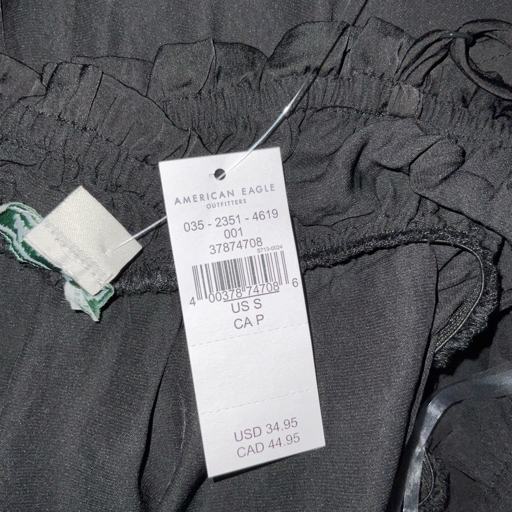 American Eagle Outfitters Black Satin Cropped Cami Top Size Small - Picture 4 of 6